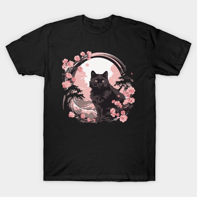 Black cat kanagawa wave T-Shirt by Hoperative